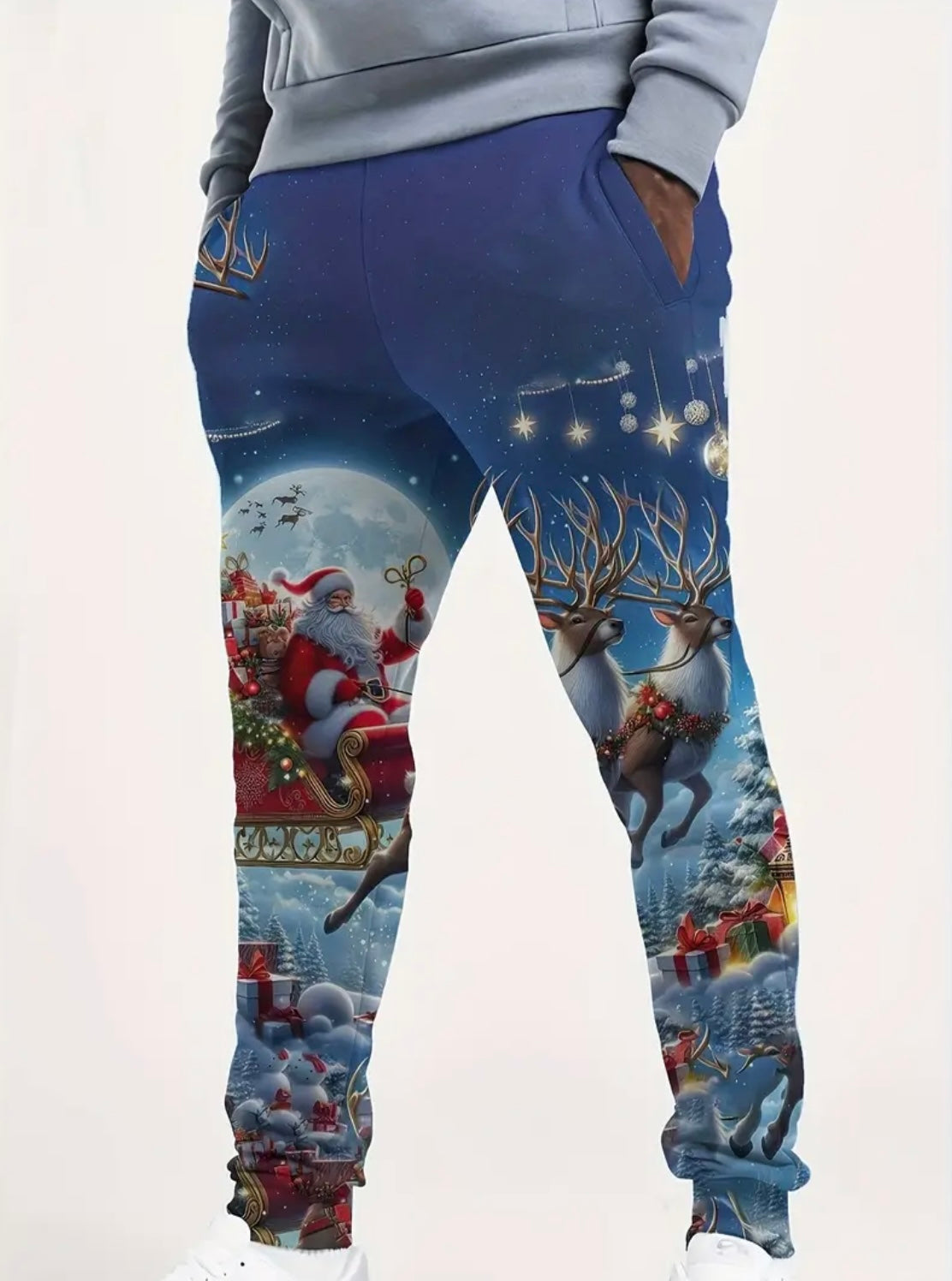 CozyXmas - Christmas Sweatpants with Santa Claus and Reindeer.