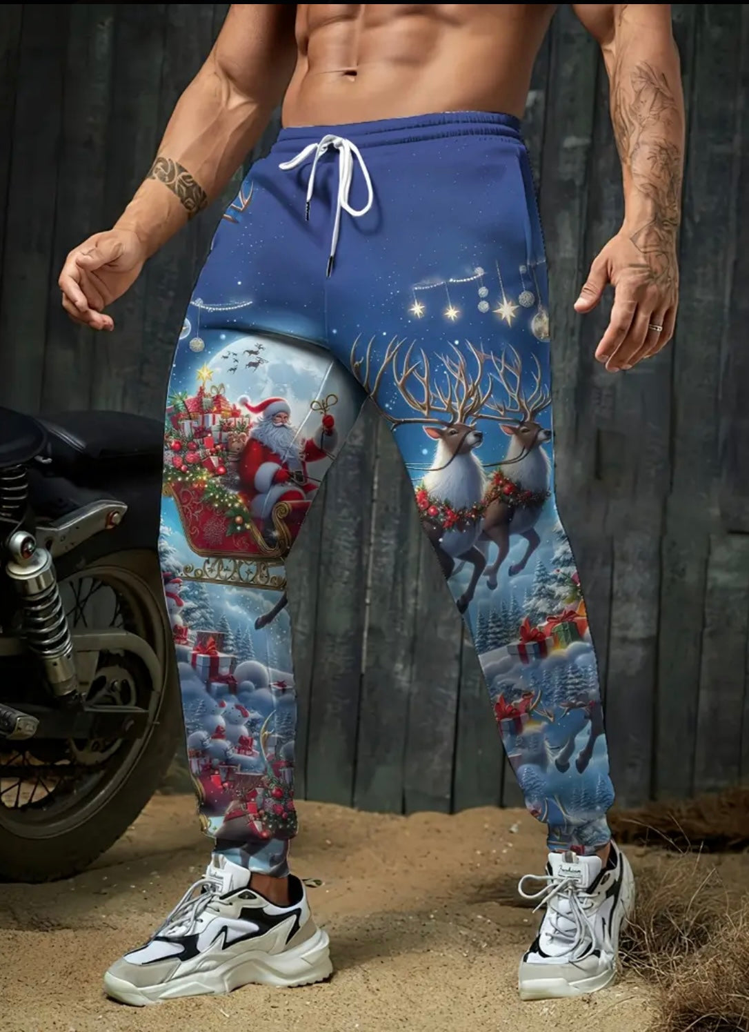 CozyXmas - Christmas Sweatpants with Santa Claus and Reindeer.