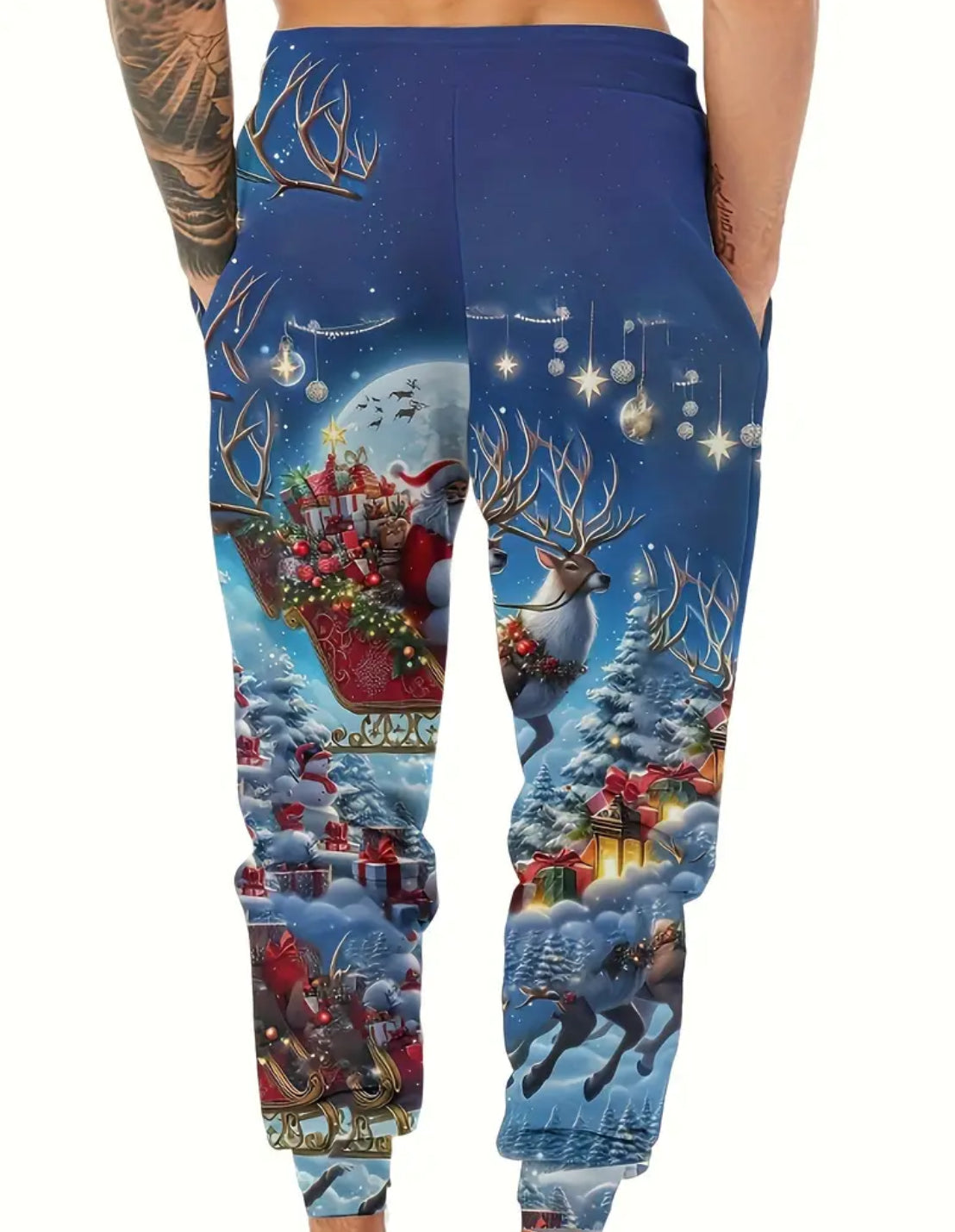 CozyXmas - Christmas Sweatpants with Santa Claus and Reindeer.