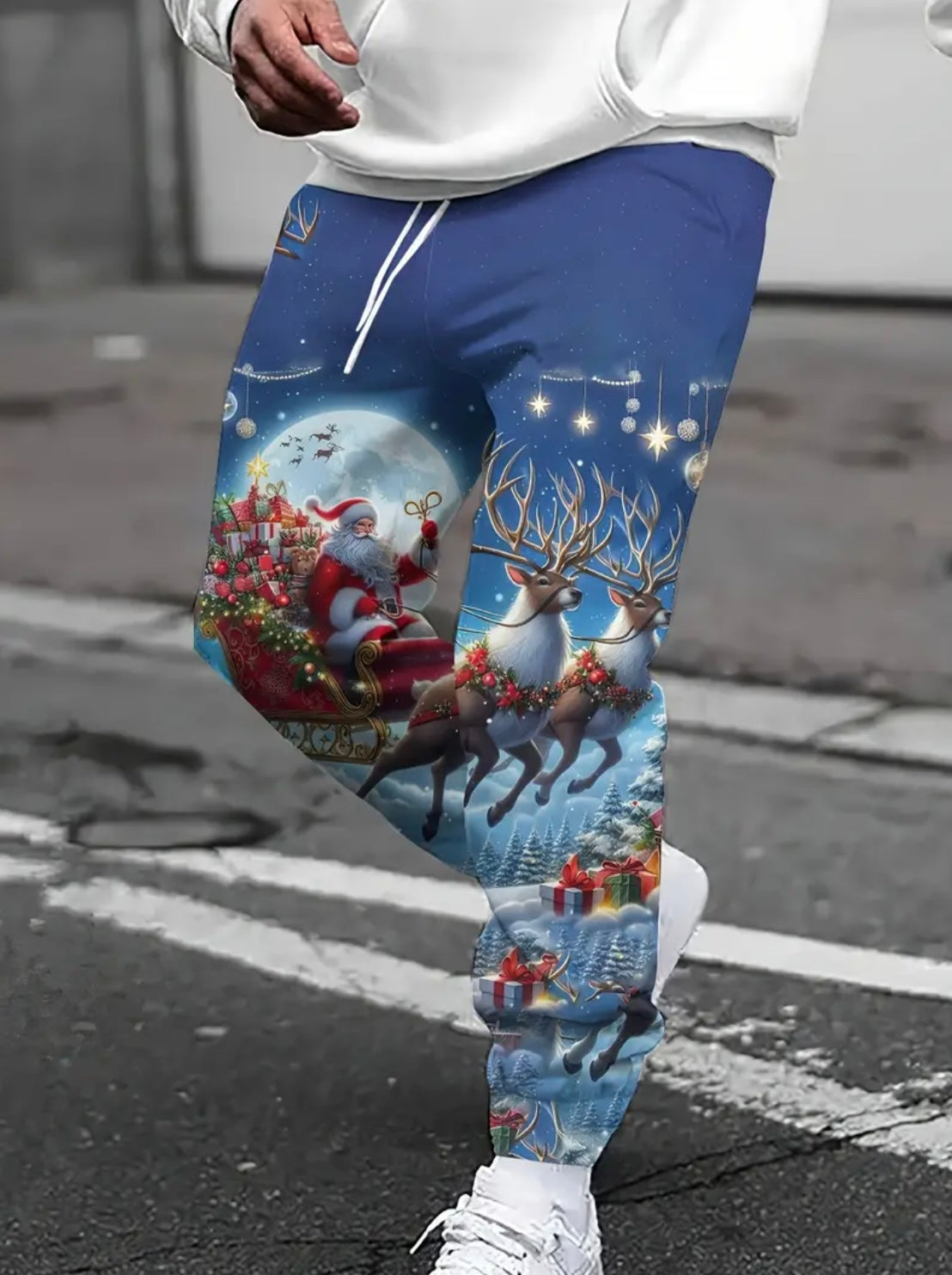 CozyXmas - Christmas Sweatpants with Santa Claus and Reindeer.
